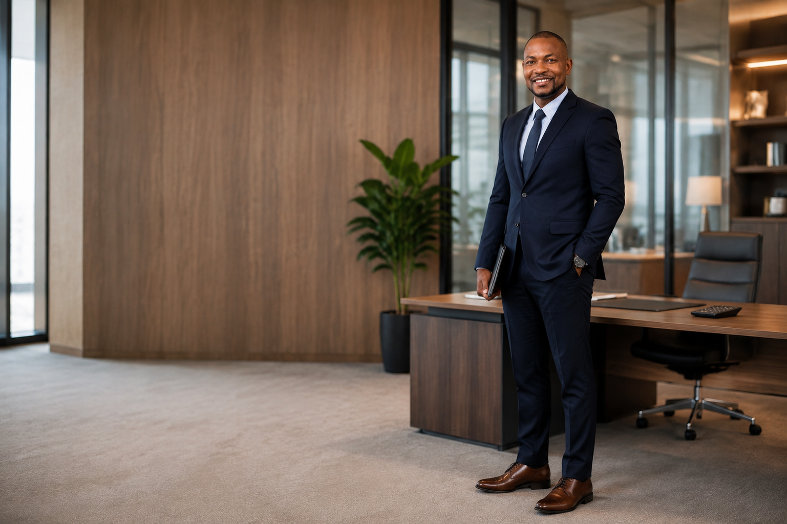 The accounting specialist standing in a modern professional office